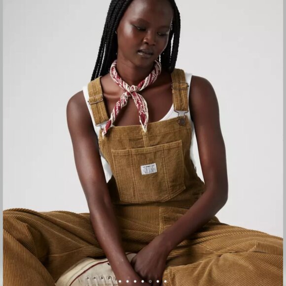 Levis Premium Baggy Corduroy Women's Overalls in Ermine Tan NWT - Picture 5 of 10